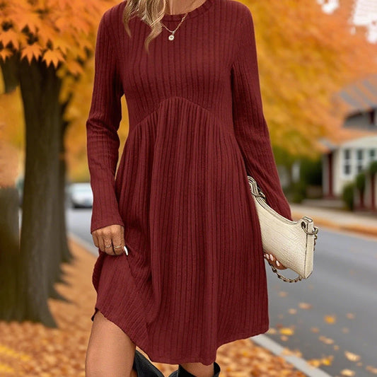 Long-Sleeved Square Neck Knit Fall Dress