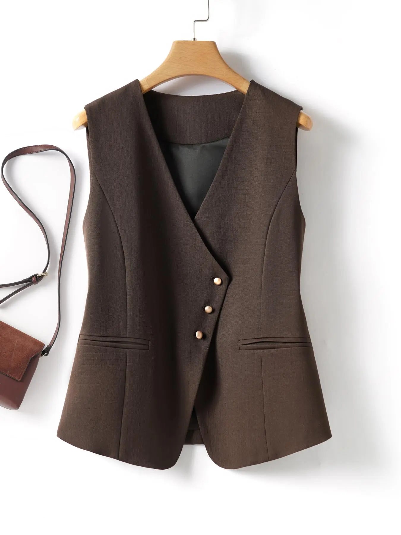 Women's Minimalist Asymmetric Button-Front Fitted Blazer Vest