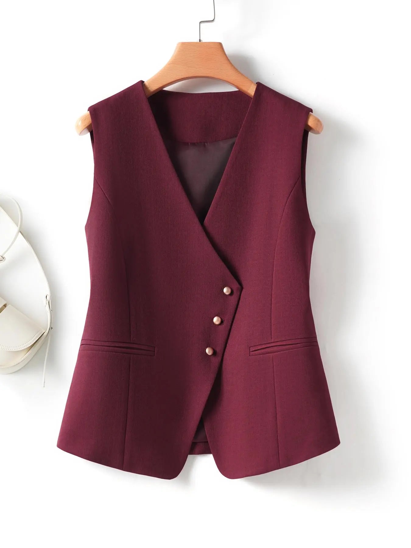 Women's Minimalist Asymmetric Button-Front Fitted Blazer Vest