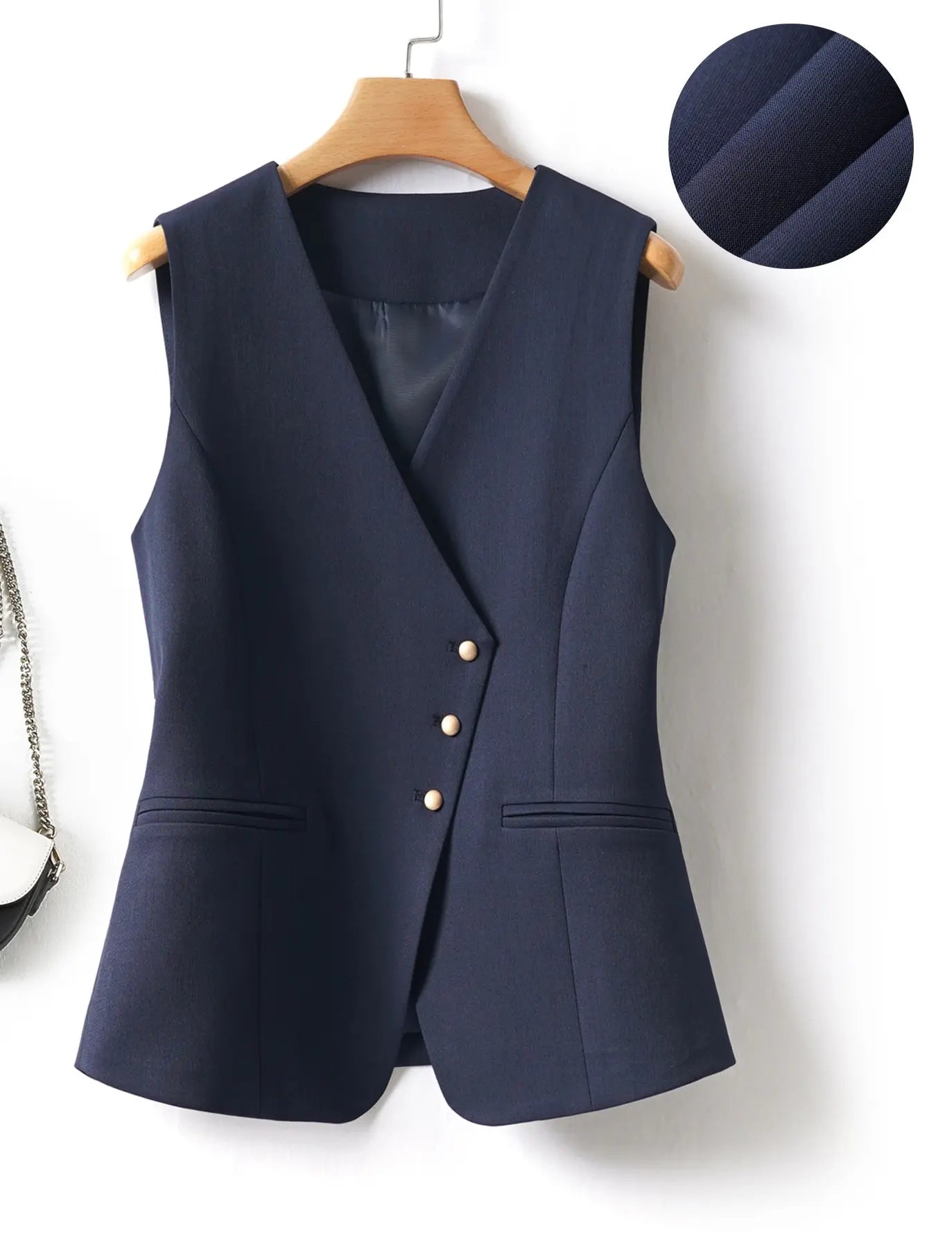 Women's Minimalist Asymmetric Button-Front Fitted Blazer Vest