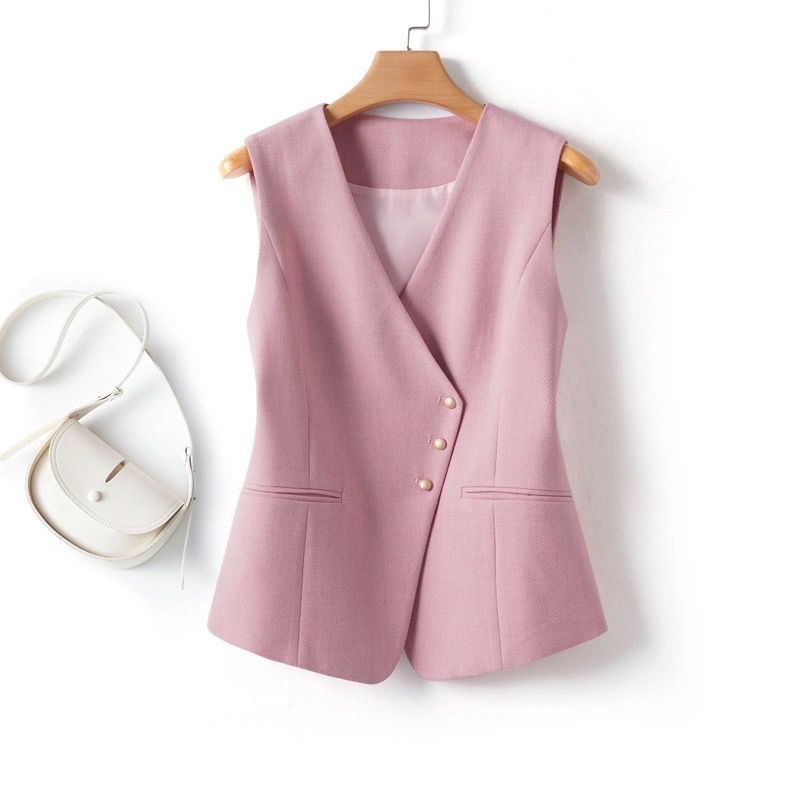 Women's Minimalist Asymmetric Button-Front Fitted Blazer Vest