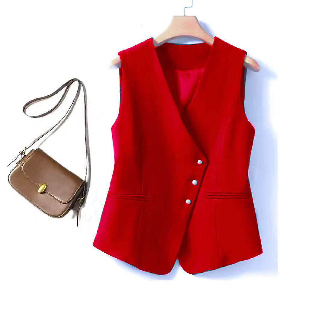 Women's Minimalist Asymmetric Button-Front Fitted Blazer Vest