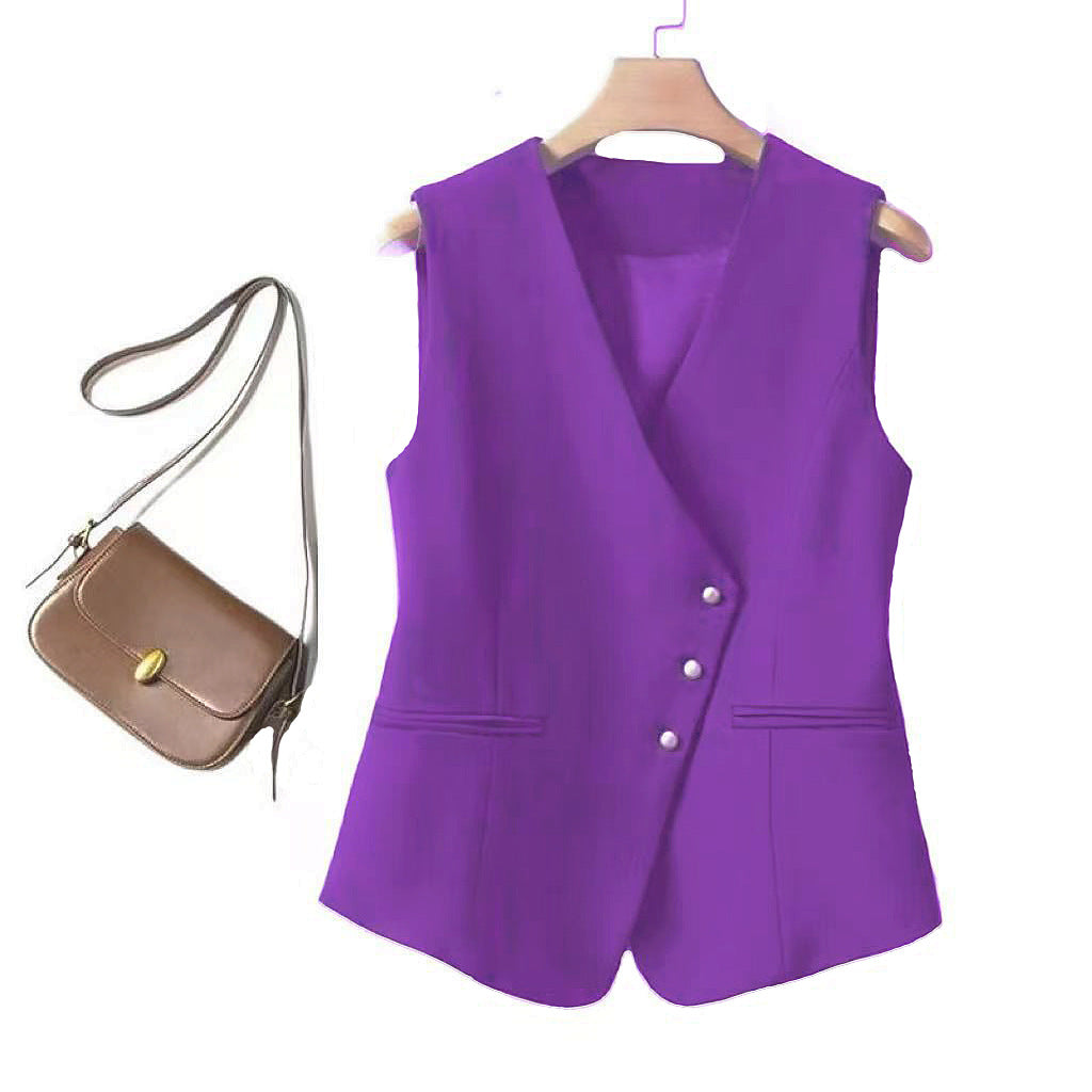 Women's Minimalist Asymmetric Button-Front Fitted Blazer Vest