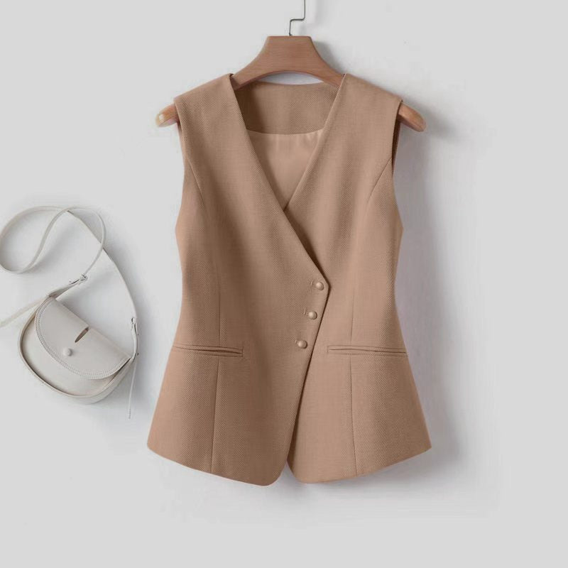 Women's Minimalist Asymmetric Button-Front Fitted Blazer Vest