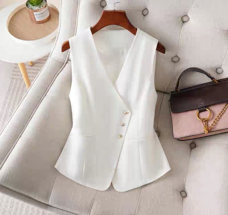 Women's Minimalist Asymmetric Button-Front Fitted Blazer Vest