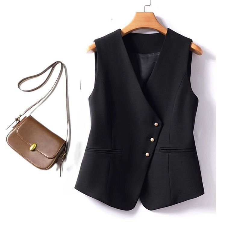Women's Minimalist Asymmetric Button-Front Fitted Blazer Vest