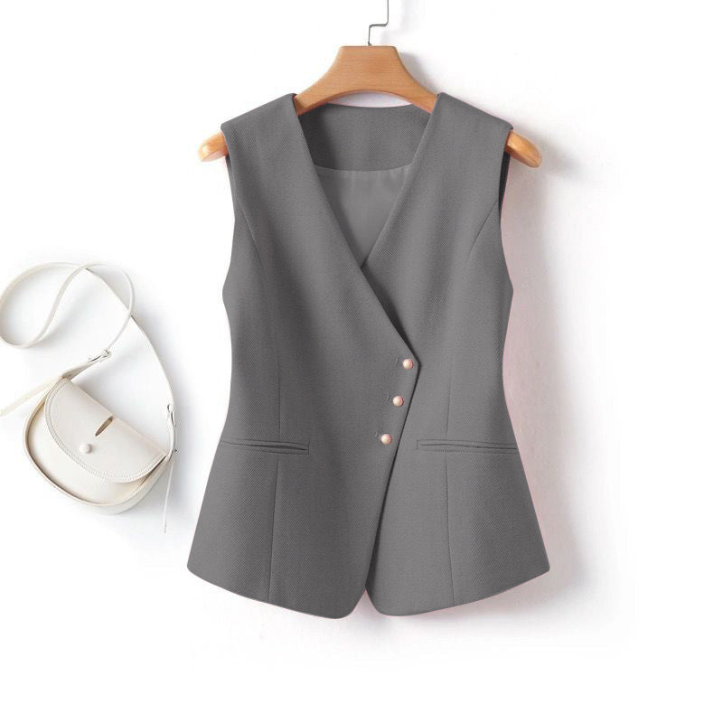 Women's Minimalist Asymmetric Button-Front Fitted Blazer Vest