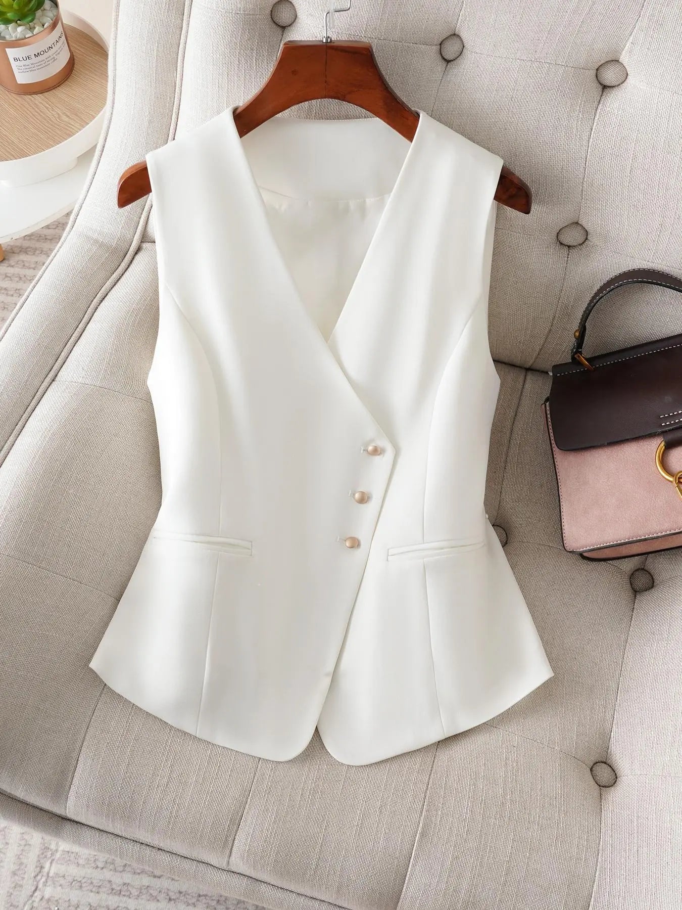 Women's Minimalist Asymmetric Button-Front Fitted Blazer Vest